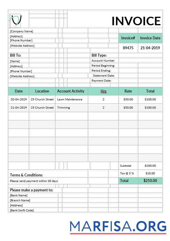 Realistic Landscaping Invoice Template